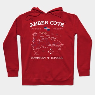 Dominican Republic Flag Travel Map Amber Cove Coordinates Roads Rivers and Oceans White Hoodie